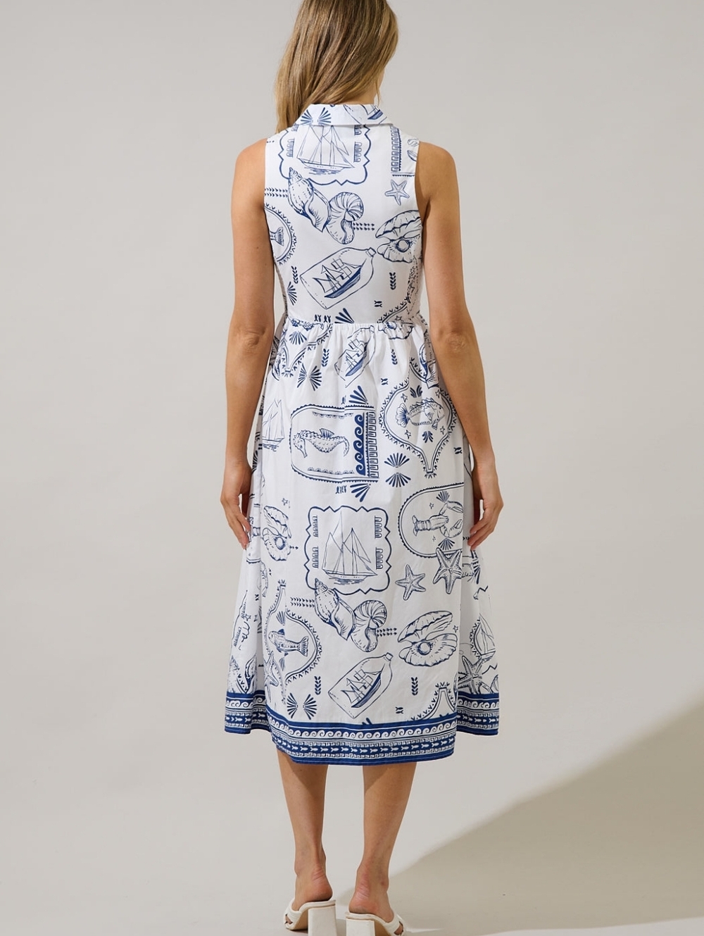 NWT Sugar Lips Button Down Nautical Midi Dress - Picture 6 of 7